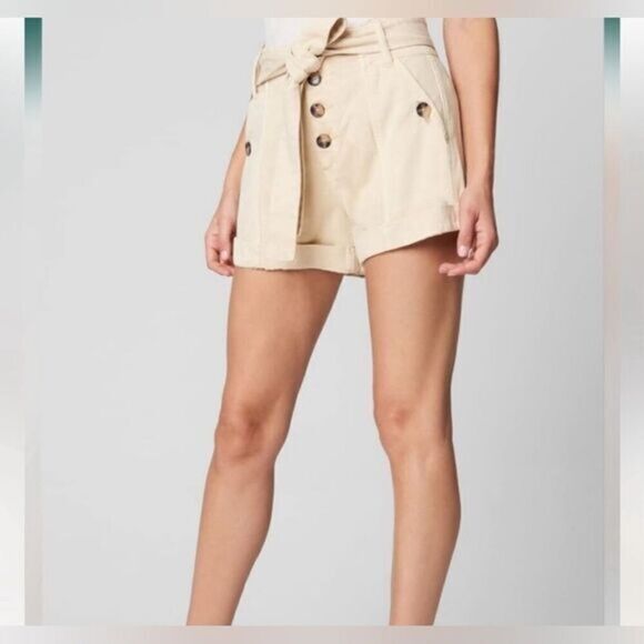 NWT Blank NYC Women’s Khaki Paper Bag Shorts Belt Button Detail - Size 27 - Picture 1 of 5
